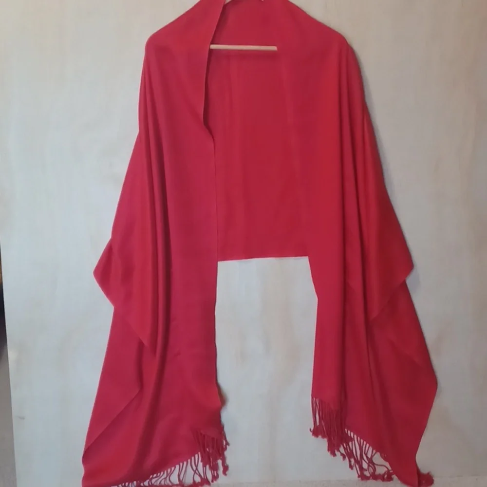 Collection18 Viscose Bright Red Scarf Shawl With Fringe